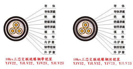 10kv电缆结构图片（YJV、YJLV、YJY、YJLV、YJV22、YJV32、YJLV22、YJLV32）电缆结构图